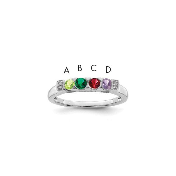 14KT White Gold Family Jewelry Synthetic Stone & Diamond Set Ring