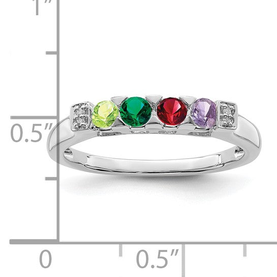 14KT White Gold Family Jewelry Synthetic Stone & Diamond Set Ring