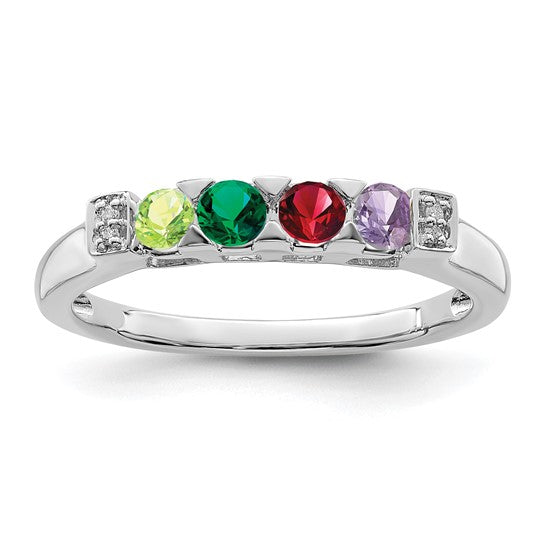 14KT White Gold Family Jewelry Synthetic Stone & Diamond Set Ring