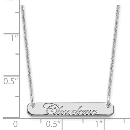 14kt White Gold Small EDWARDIAN SCRIPT Bar Necklace