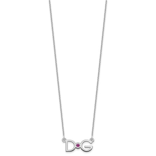 14kt White Gold 2 Initials w/14k/rhodium-plated Bezel Birthstone Necklace