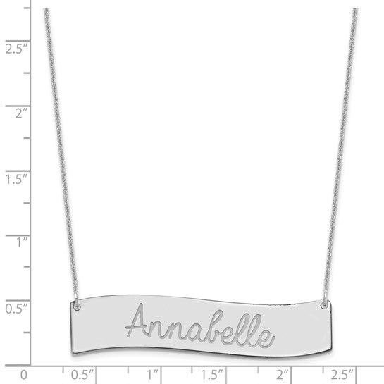14kt White Gold Medium ALWAYS IN MY HEART Curved Bar Necklace