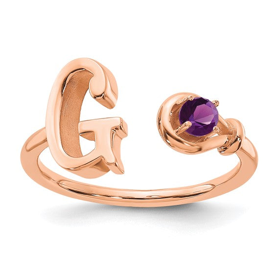 14kt Rose Gold Letter G with Birthstone Ring