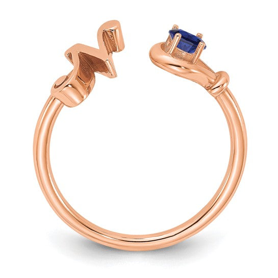 14KT Rose Gold Letter N with Birthstone Ring