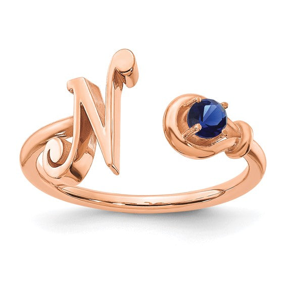 14KT Rose Gold Letter N with Birthstone Ring