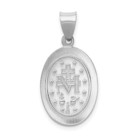 14kt White Gold Polished / Satin Miraculous Medal Hollow Pendant