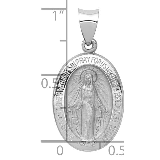 14kt White Gold Polished / Satin Miraculous Medal Hollow Pendant