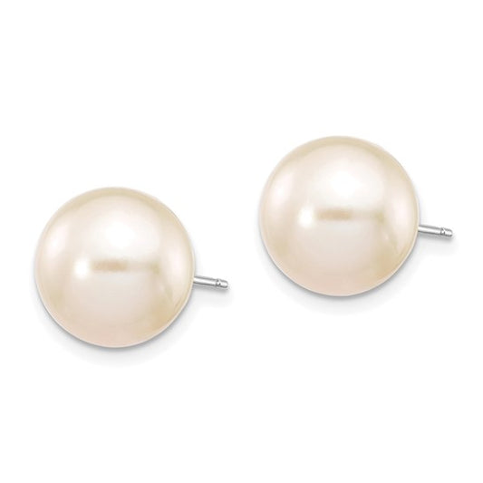 14kt White Gold 10-11mm White Round Freshwater Cultured Pearl Stud Post Earrings