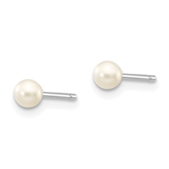 14kt White Gold 3-4mm White Round Freshwater Cultured Pearl Stud Post Earrings
