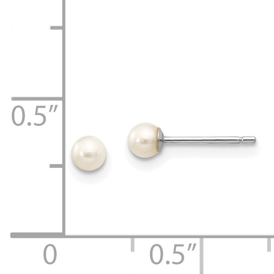 14kt White Gold 3-4mm White Round Freshwater Cultured Pearl Stud Post Earrings