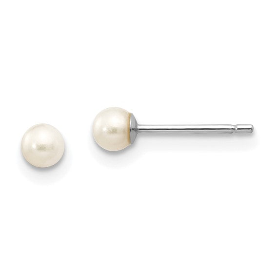 14kt White Gold 3-4mm White Round Freshwater Cultured Pearl Stud Post Earrings