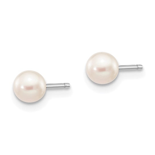 14kt White Gold 4-5mm White Round Freshwater Cultured Pearl Stud Post Earrings