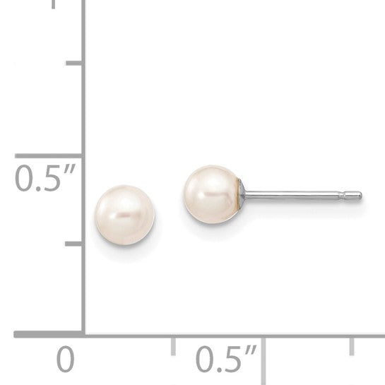 14kt White Gold 4-5mm White Round Freshwater Cultured Pearl Stud Post Earrings
