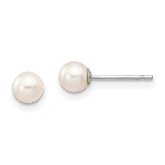 14kt White Gold 4-5mm White Round Freshwater Cultured Pearl Stud Post Earrings
