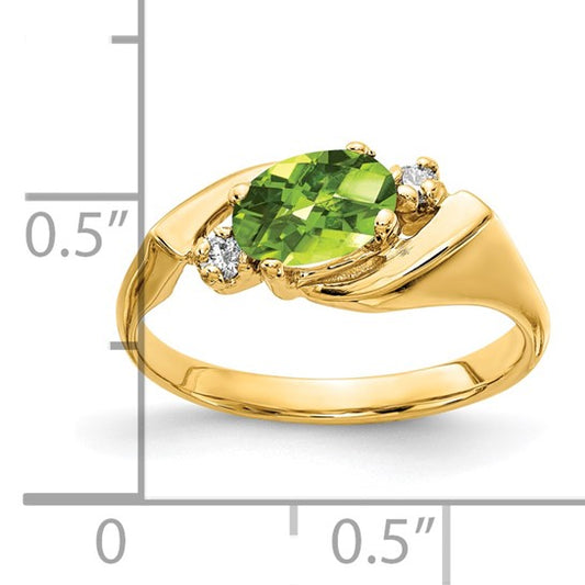 14kt Yellow Gold 7x5mm Oval Peridot Checker A Diamond ring