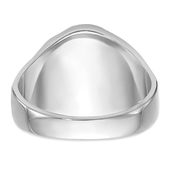 14kt White Gold Men's Polished, Antiqued and Grooved with Imitation Blue Spinel Masonic Ring