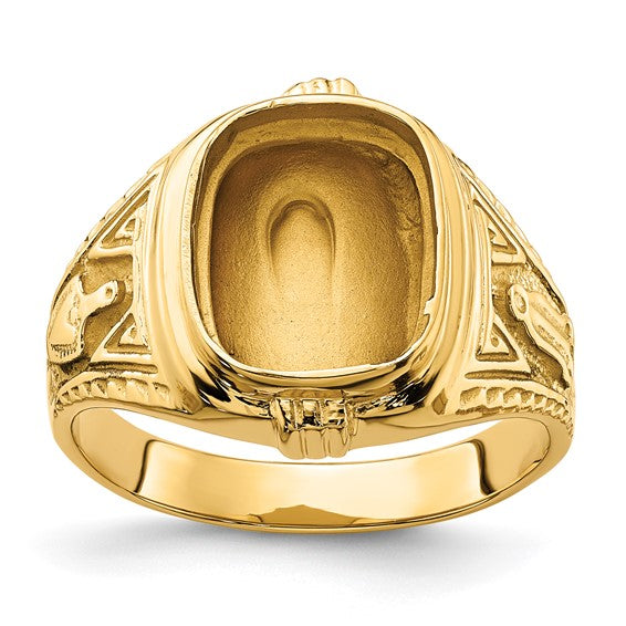 14kt Yellow Gold Men's Polished and Textured Masonic Ring Mounting