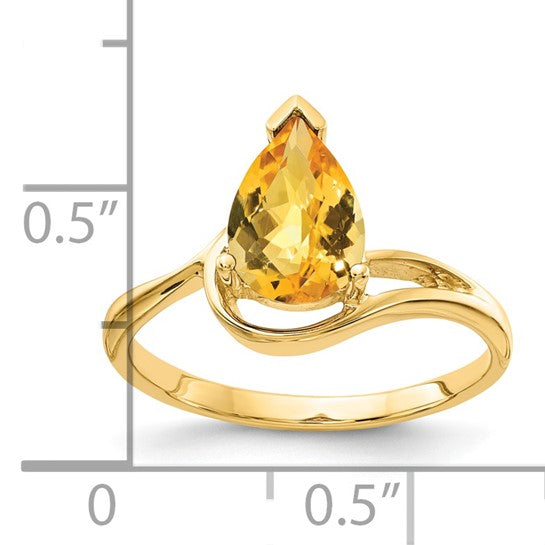 14kt Yellow Gold 9x6mm Pear Citrine Checker ring