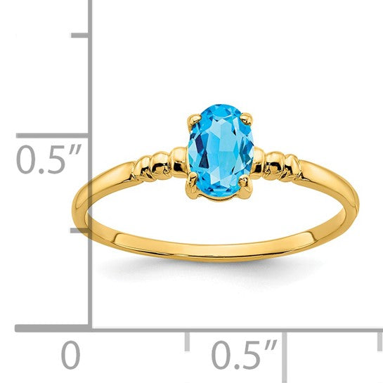14kt Yellow Gold 6x4mm Oval Blue Topaz ring