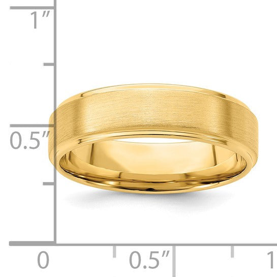 14kt Yellow Gold 6mm Standard Weight Comfort Fit Brushed Satin/Polished Stepped Edge Wedding Band Size 11