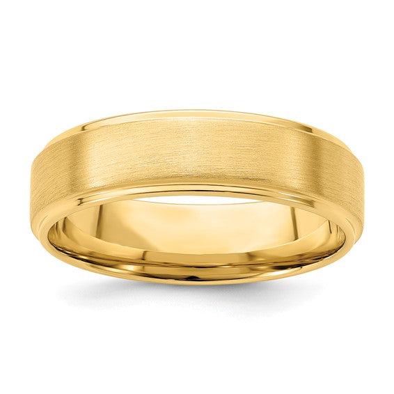 14kt Yellow Gold 6mm Lightweight Comfort Fit Brushed Satin/Polished Stepped Edge Wedding Band Size 7