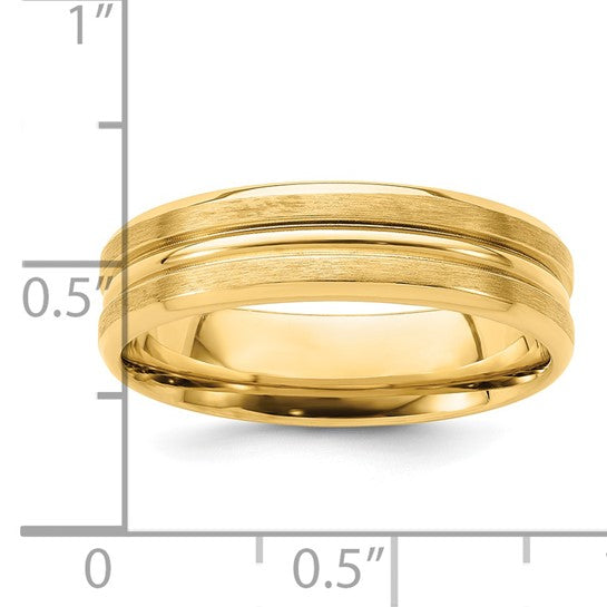 14kt Yellow Gold 6mm Lightweight Comfort Fit Brushed Satin with Center Groove Wedding Band Size 13.5