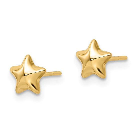 14kt Yellow Gold Polished Small Puffed Star Post Earrings