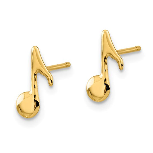 14KT Yellow Gold Polished Music Note Post Earrings