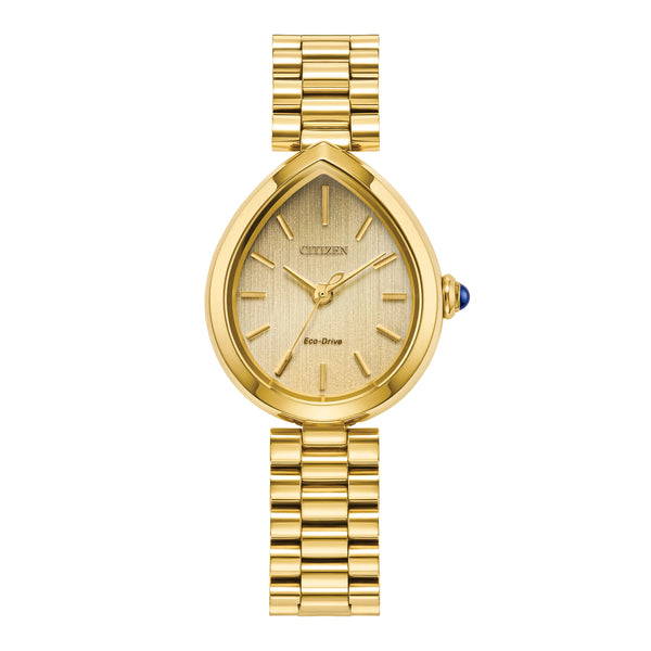 Ladies’ Citizen Eco-Drive® Rainell Gold-Tone IP Analog Watch with Gold-Tone Dial (Model: EM1202-50P)
