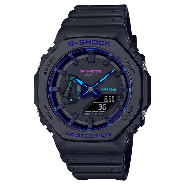 Men's Casio G-Shock Classic Virtual Blue Series Black Resin Strap Watch with Black Dial (Model: GA2100VB-1A)