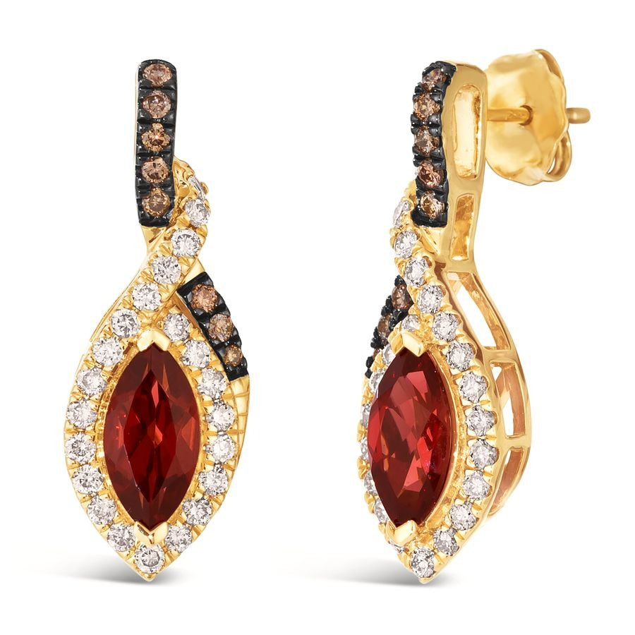 Le Vian 14K Honey Gold™ Earrings | Pomegranate Garnet™ 1 3/4 cts. | Nude diamonds™ 3/8 cts., Chocolate diamonds® 1/8 cts.