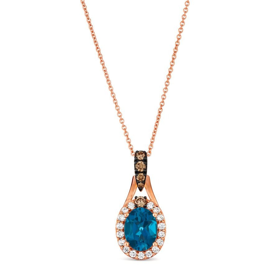 Le Vian 14K Strawberry Gold® Pendant | Deep Sea Blue Topaz™ 1 1/4 cts. | Chocolate diamonds® 1/8 cts., Vanilla diamonds® 1/5 cts.