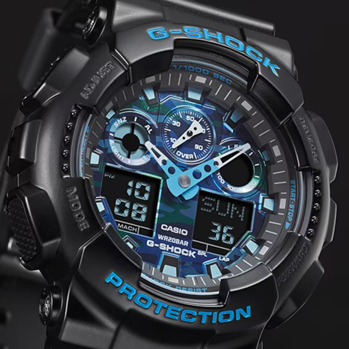 Casio G-Shock Black and Blue Ana-Digi Sports Watch GA100CB-1A