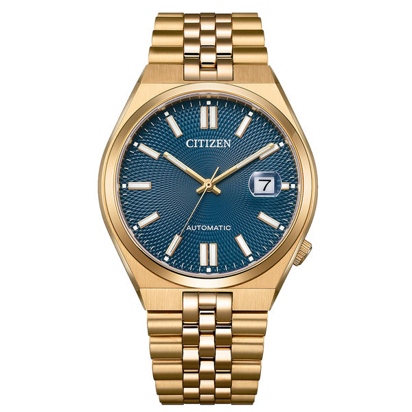 Men’s Citizen® Tsuyosa Rose-Tone IP Automatic Watch with Blue Dial (Model: NK0023-57L)