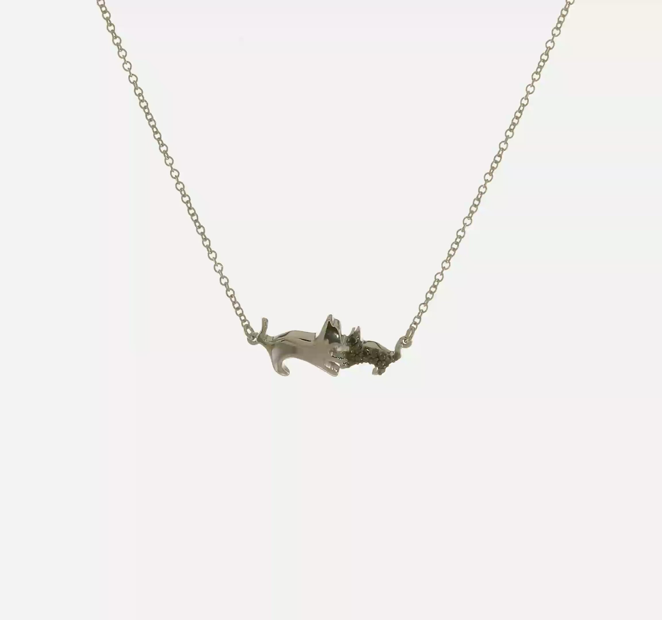 14kt White Gold Black Diamond Mother and Baby Cat 18 inch Necklace