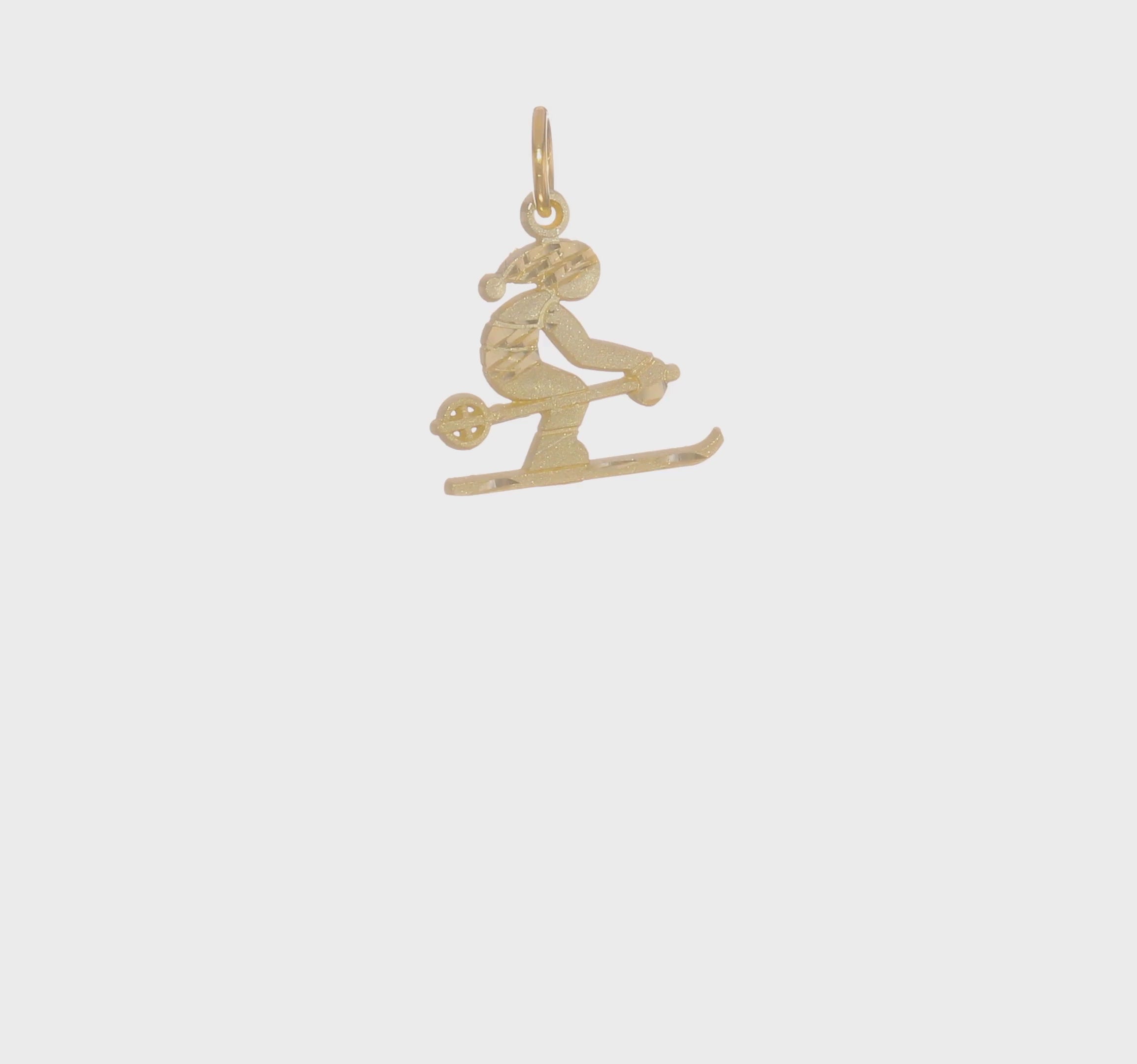 10kt Yellow Gold Diamond-cut Skier Charm