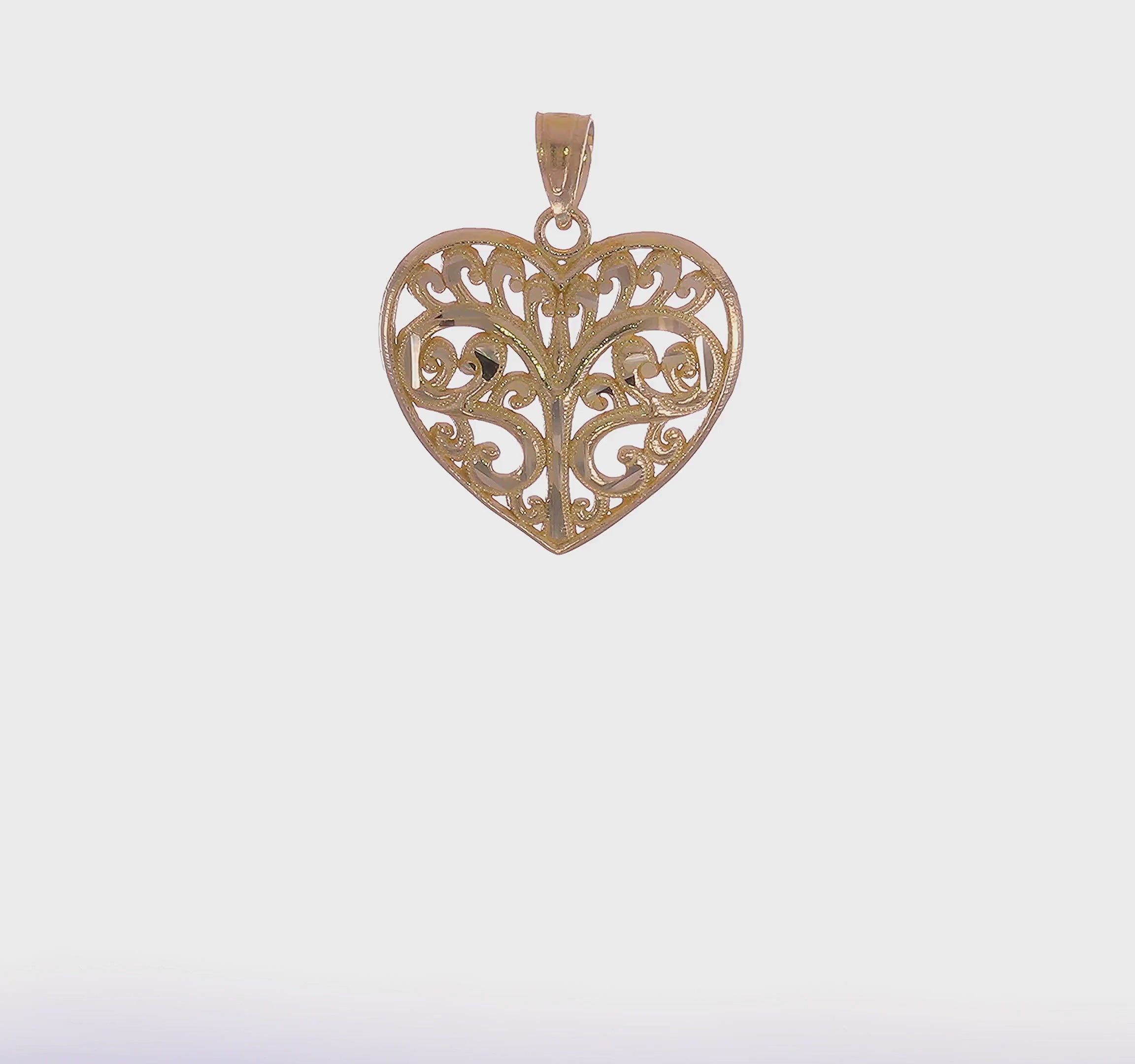 10kt Yellow Gold Diamond-cut Filigree Heart Charm