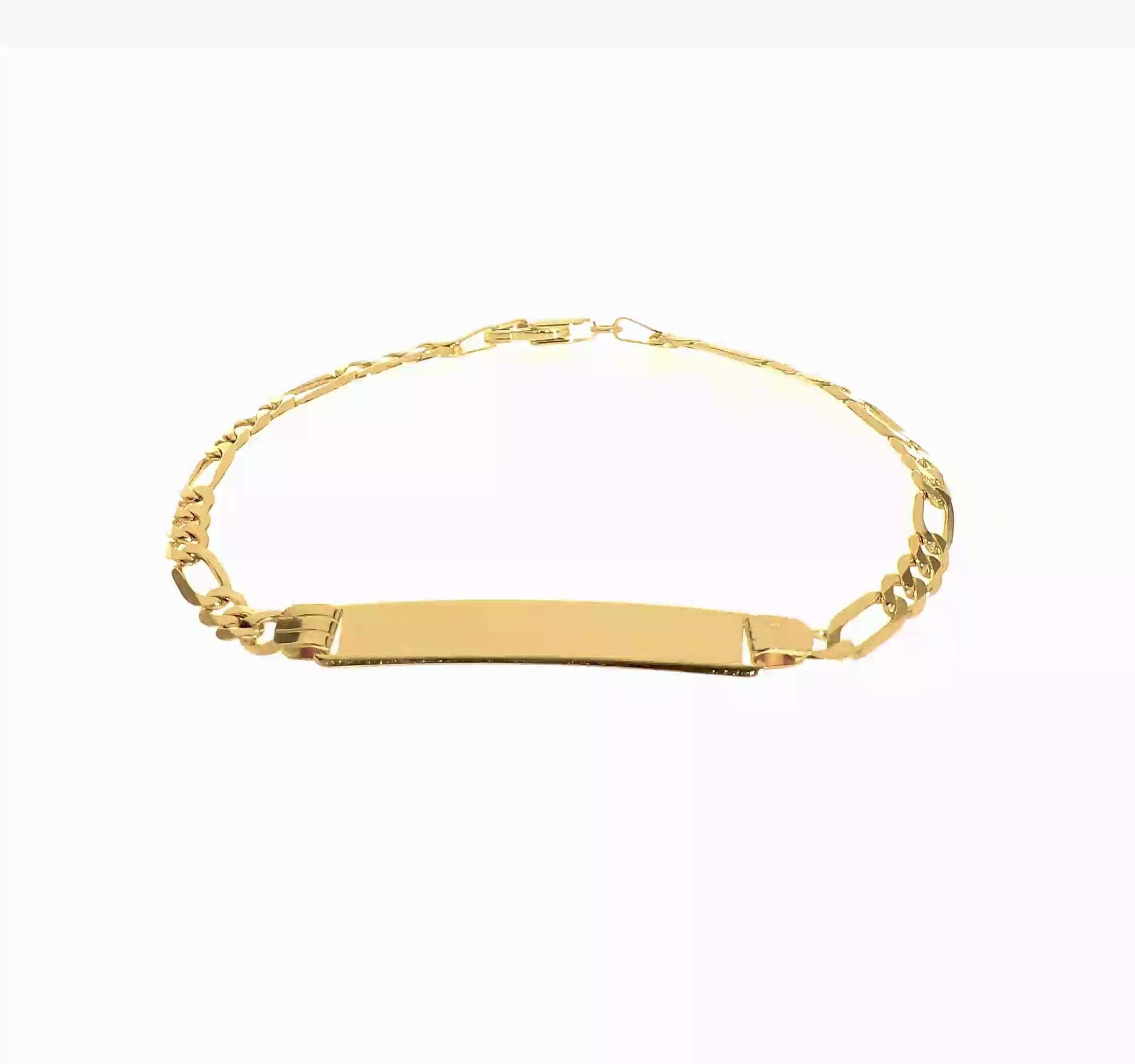 14kt Yellow Gold Polished Solid Chain/Solid Plate Figaro Link 33.5x6mm Plate 7 inch ID Bracelet