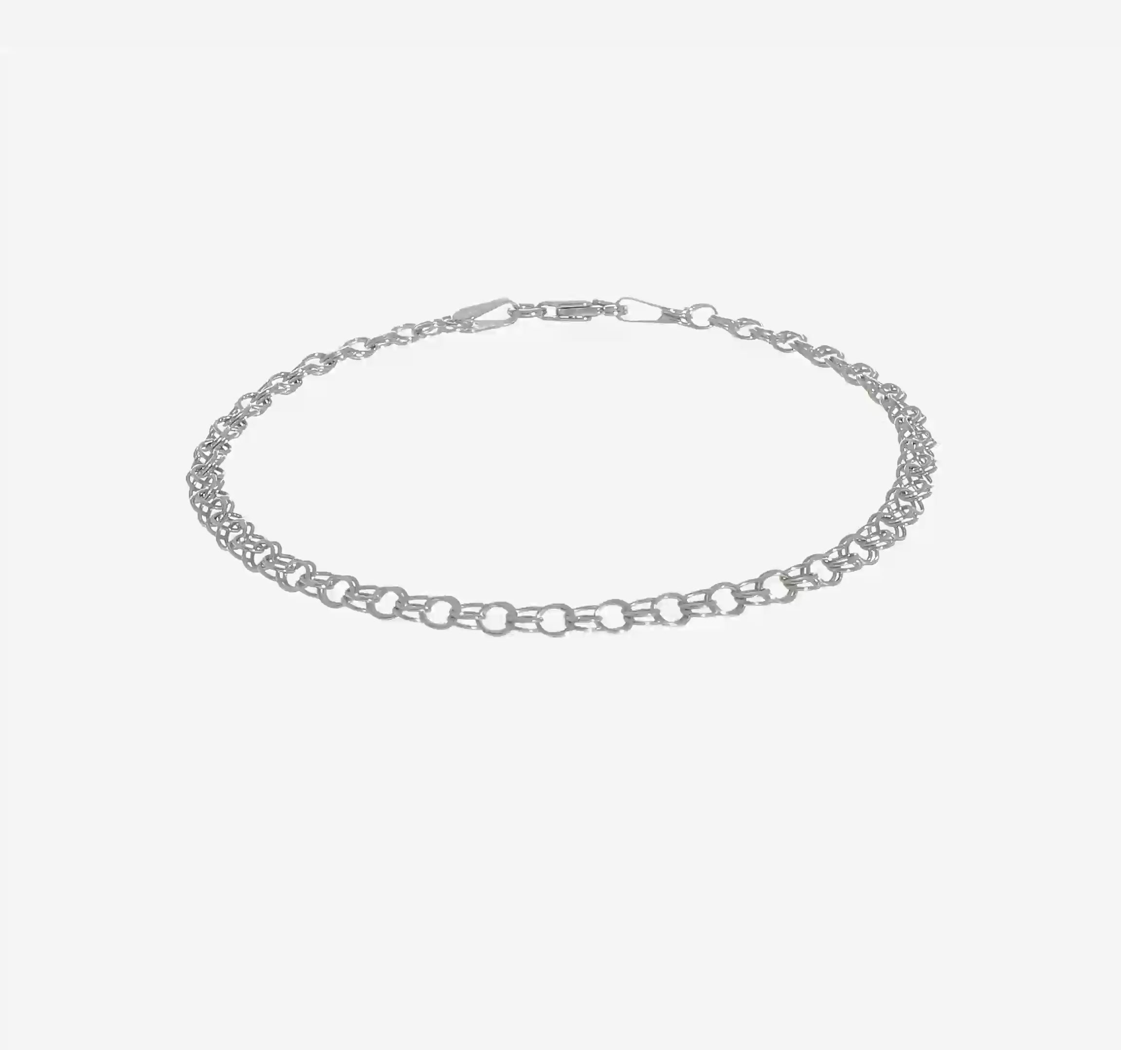 14kt White Gold 3.5mm Solid Double Link Charm Bracelet