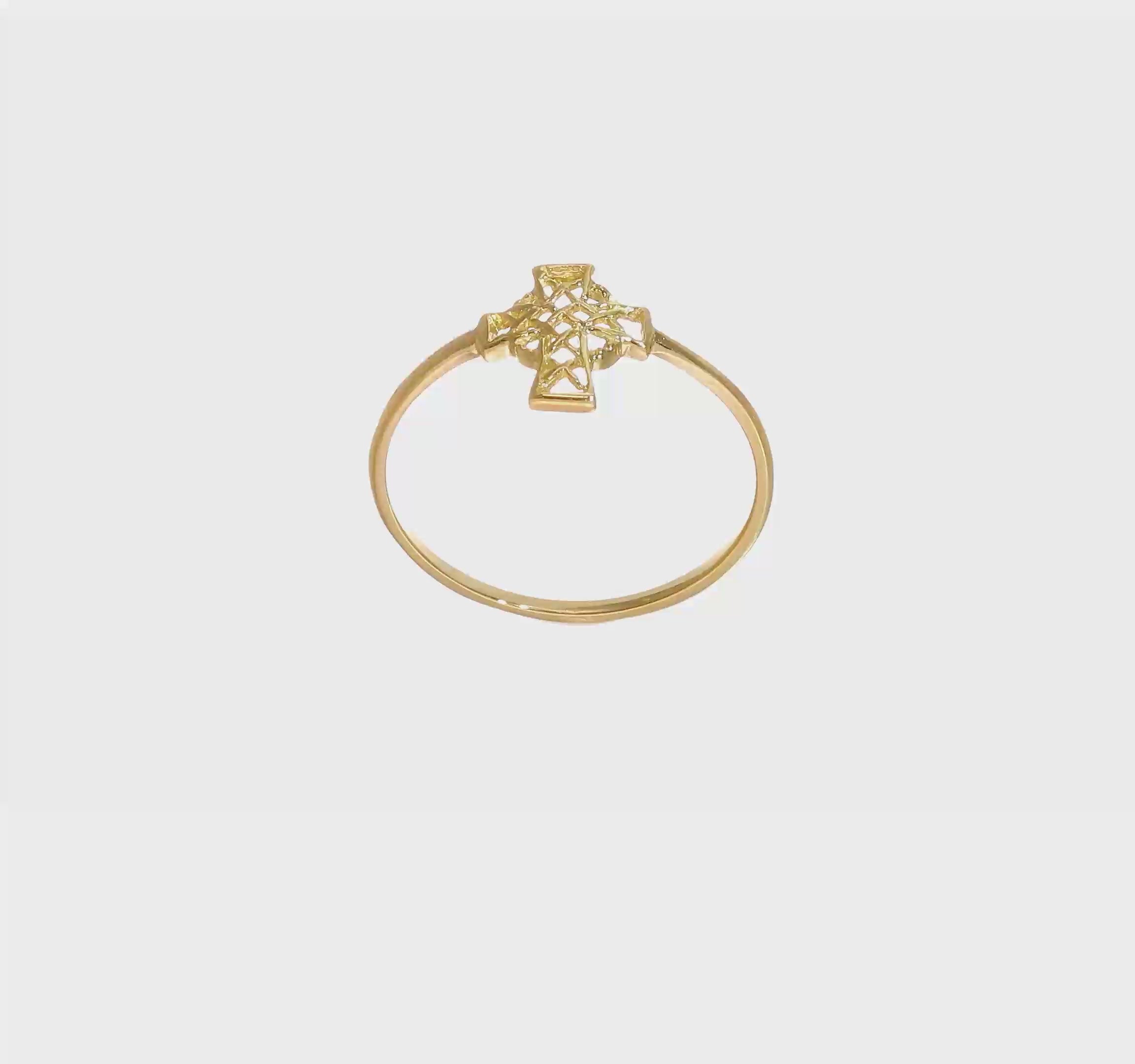 14kt Yellow Gold Polished Celtic Cross Ring