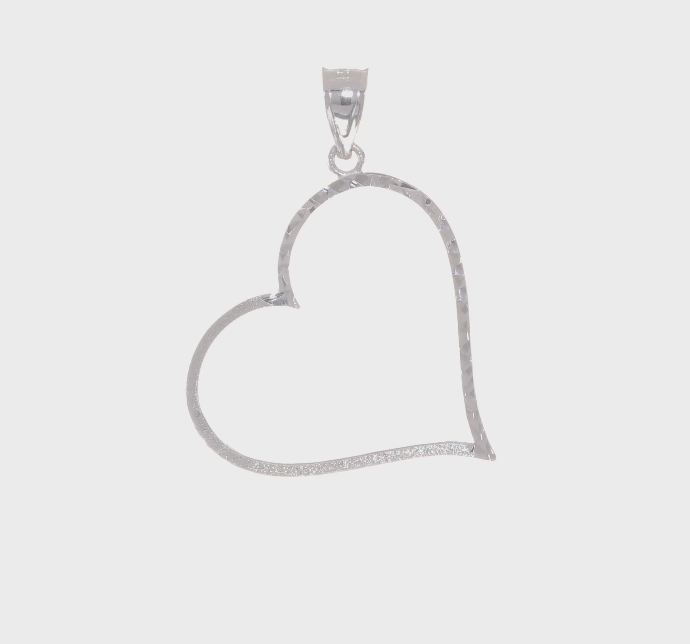 14kt White Gold Solid Diamond-cut Reversible Heart Pendant