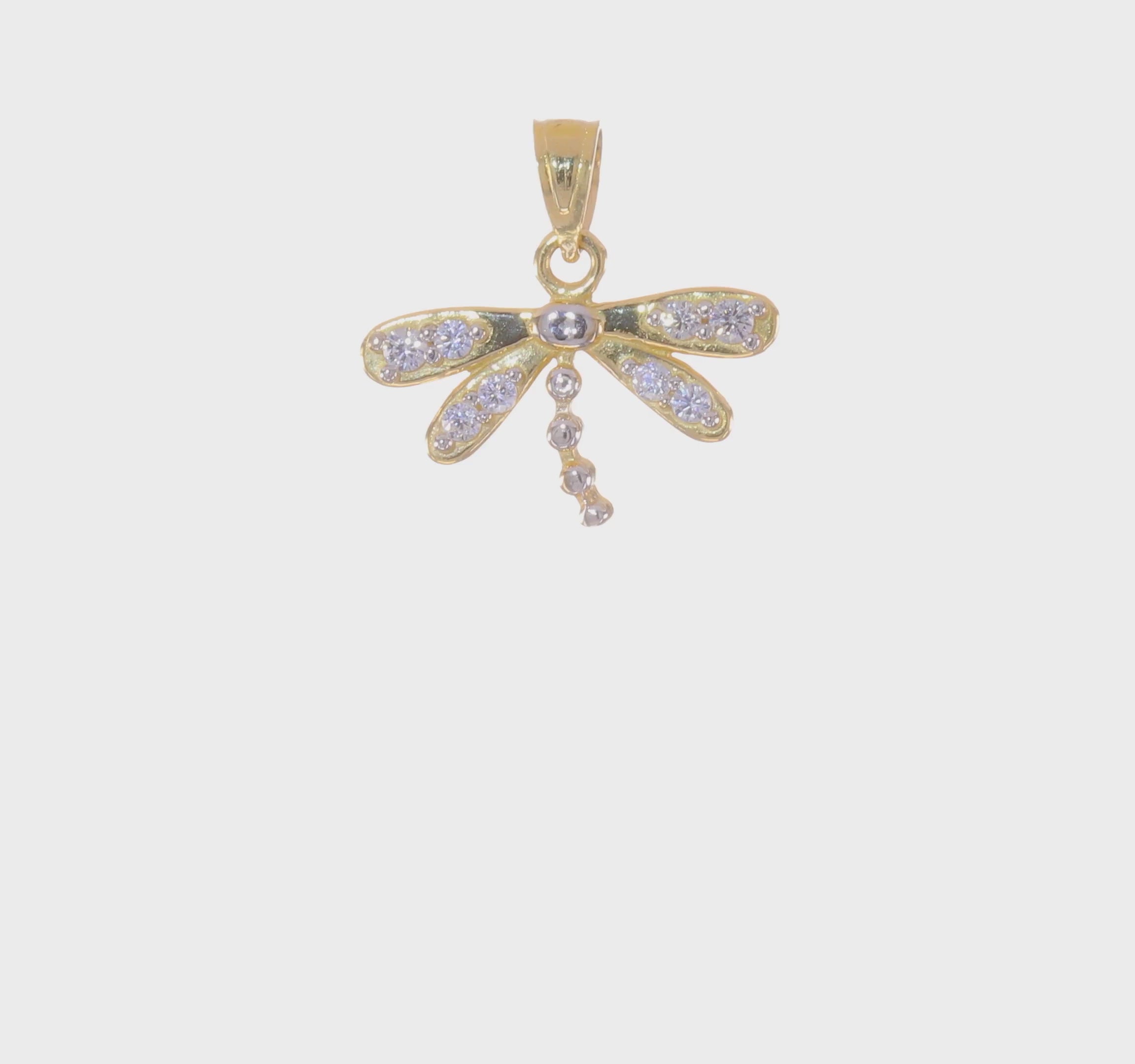 10KT Yellow Gold w/ Rhodium CZ Dragonfly Charm