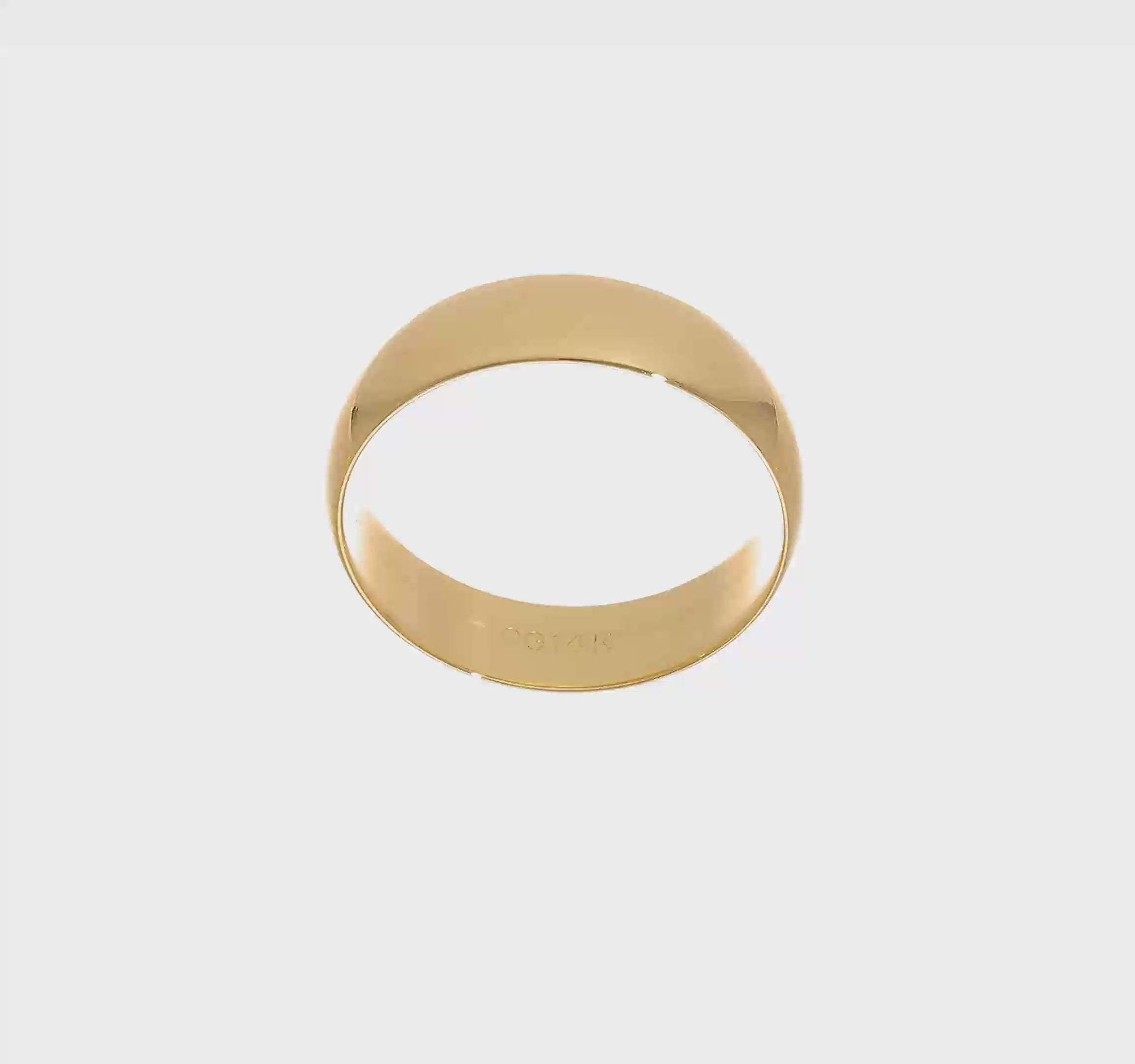 14kt Yellow Gold 6mm Lightweight Half Round Wedding Band Size 12