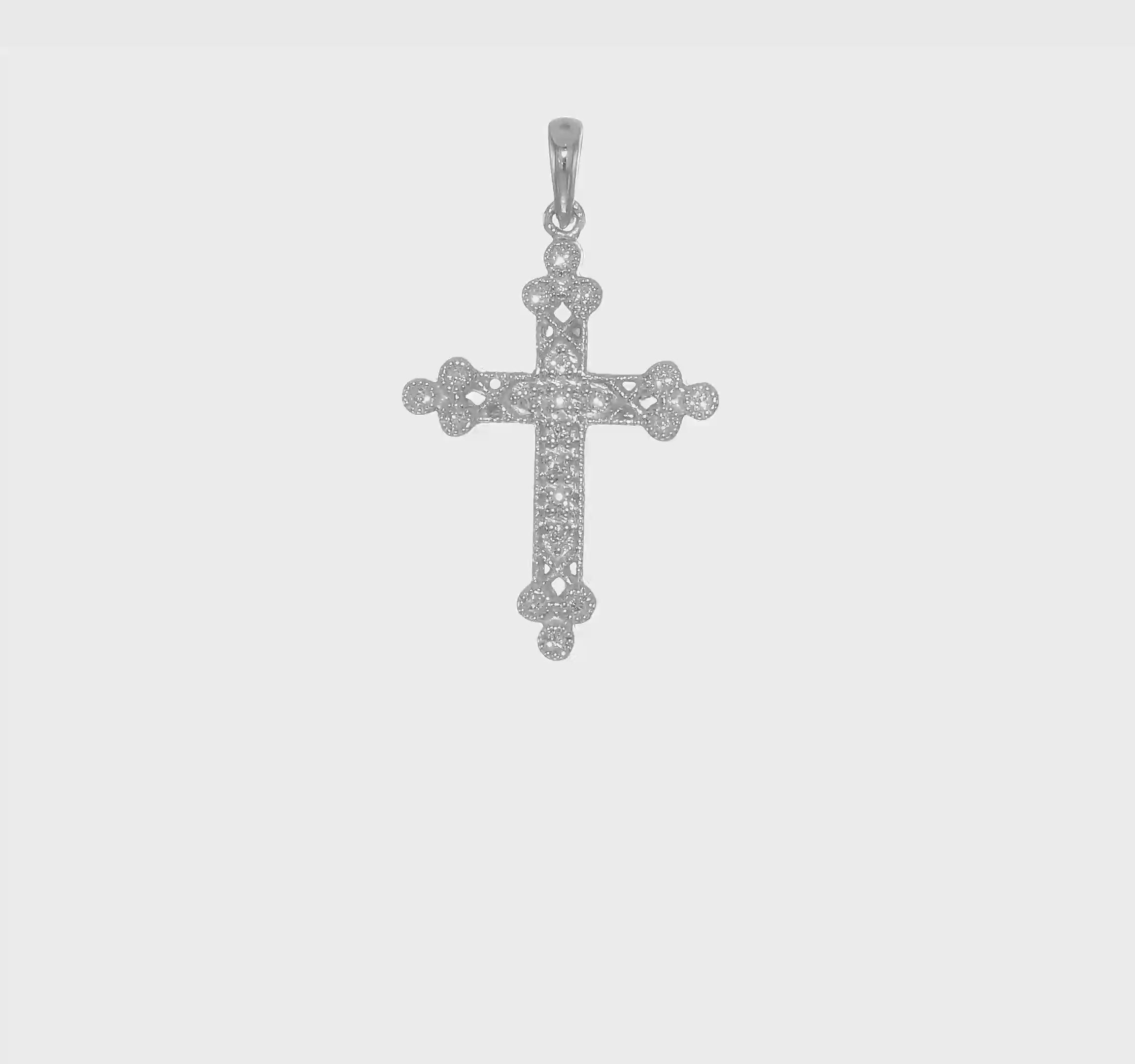 14kt White Gold 1/10ct. Diamond Filigree Budded Cross Pendant