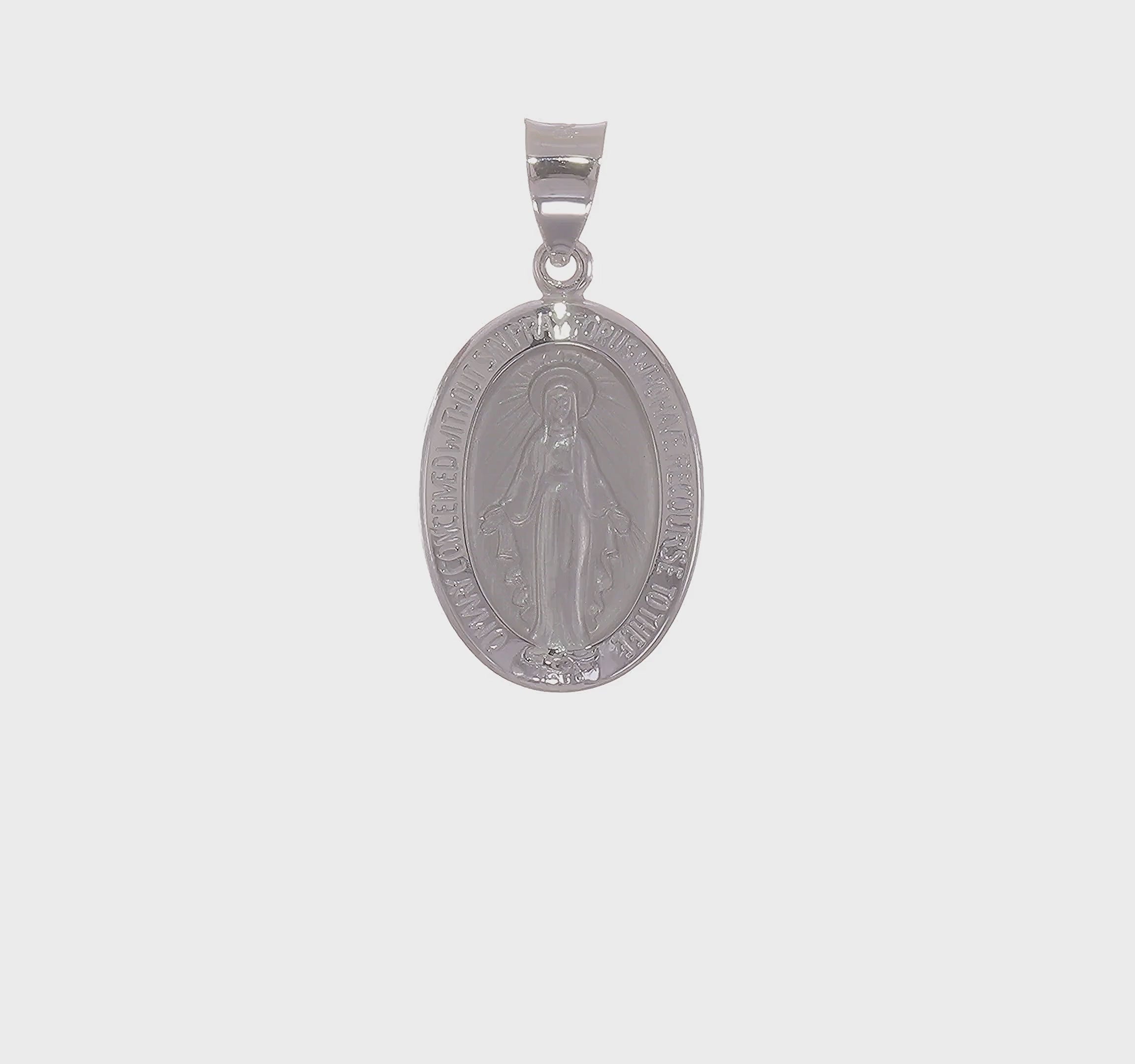 14kt White Gold Polished / Satin Miraculous Medal Hollow Pendant