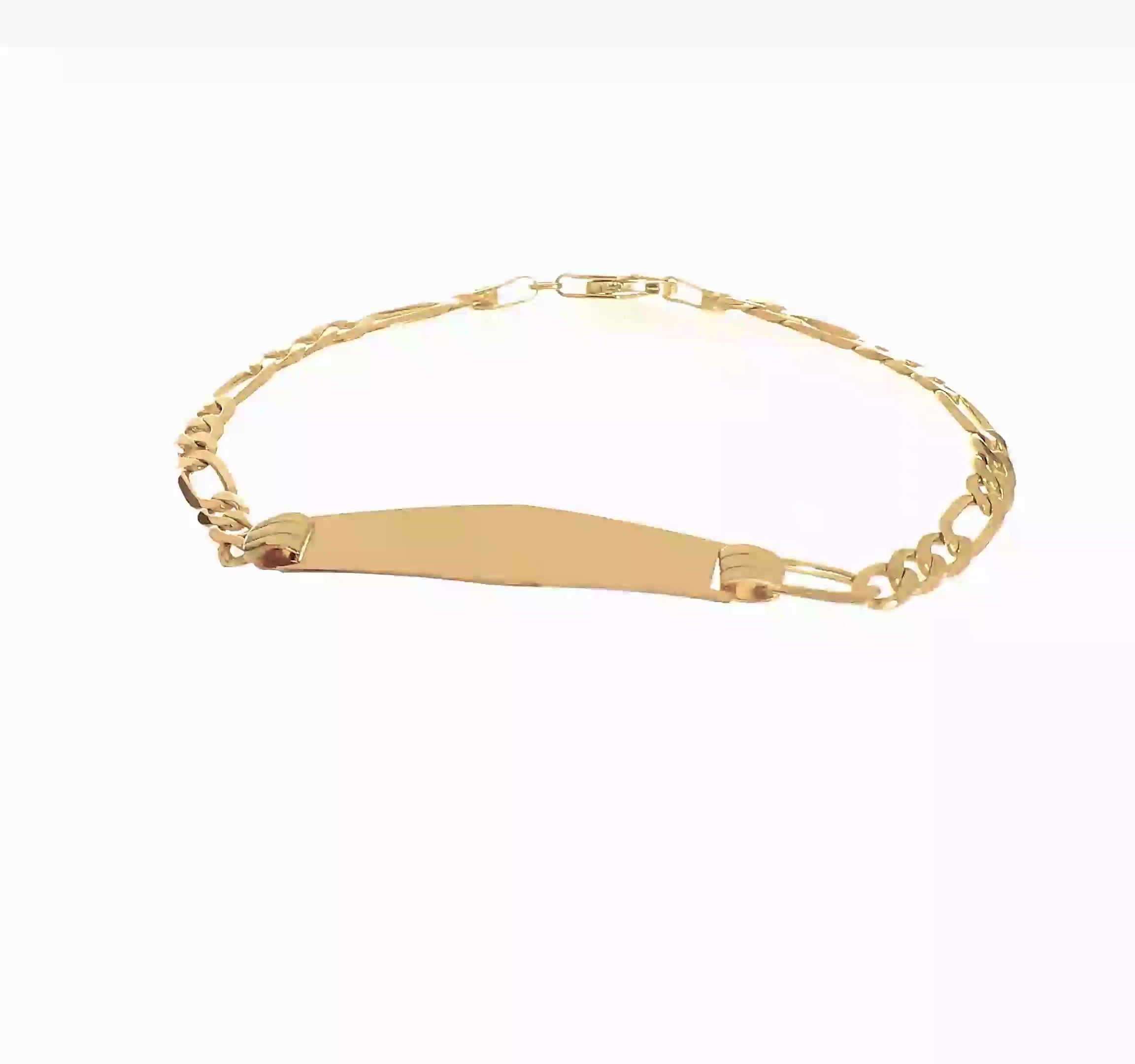14kt Yellow Gold Polished Solid Chain/Solid Plate Figaro Link Soft Diamond Shape 33x9mm Plate 7 inch ID Bracelet