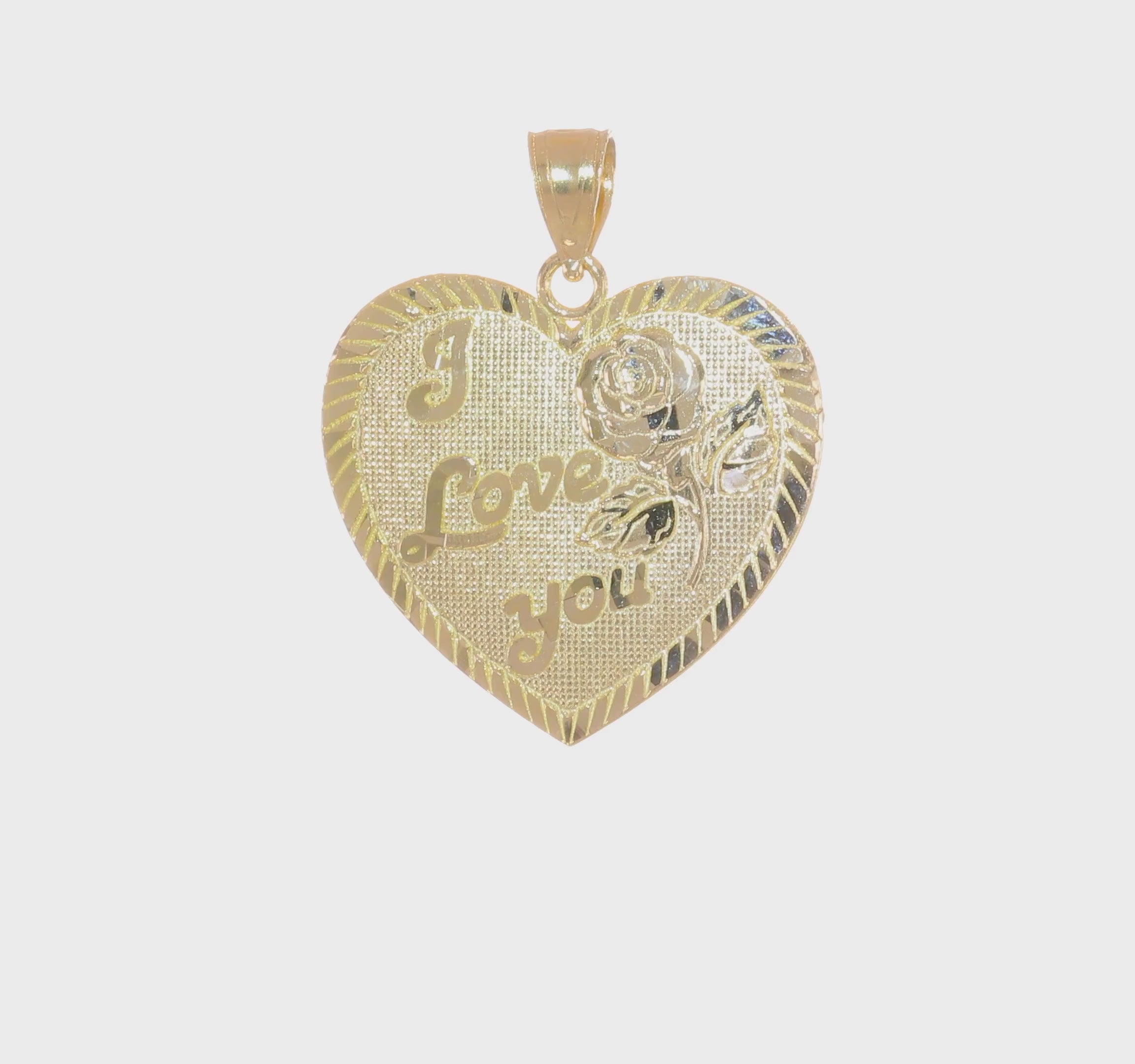 10kt Yellow Gold Diamond-Cut I LOVE YOU Heart Charm