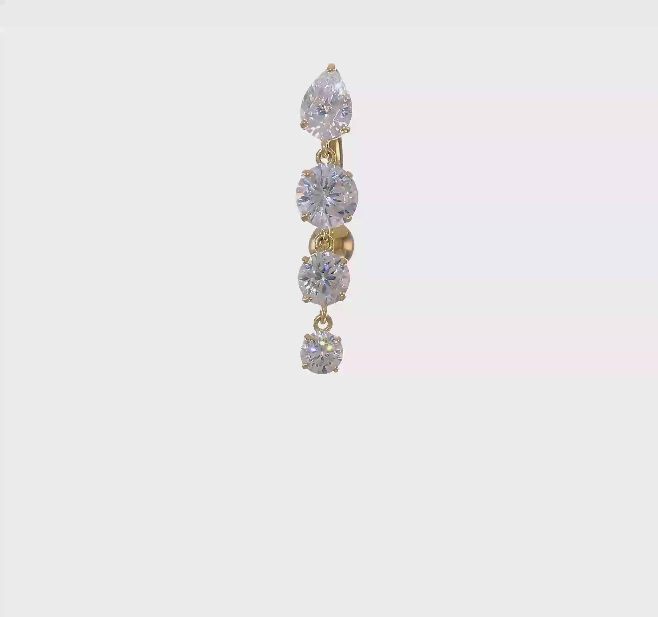 10kt Yellow Gold Tops Down W/4 Dangle Czs Belly Dangle