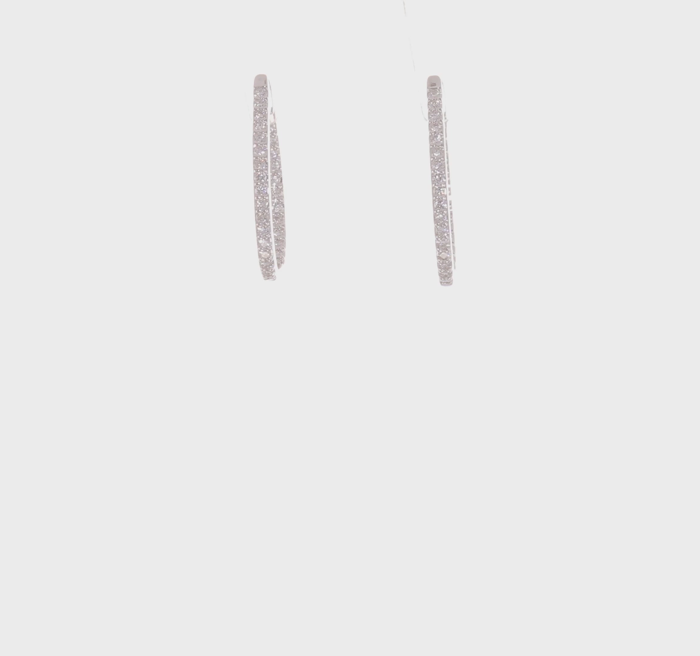 14kt White Gold In/Out Diamond Hinged Hoop Earrings