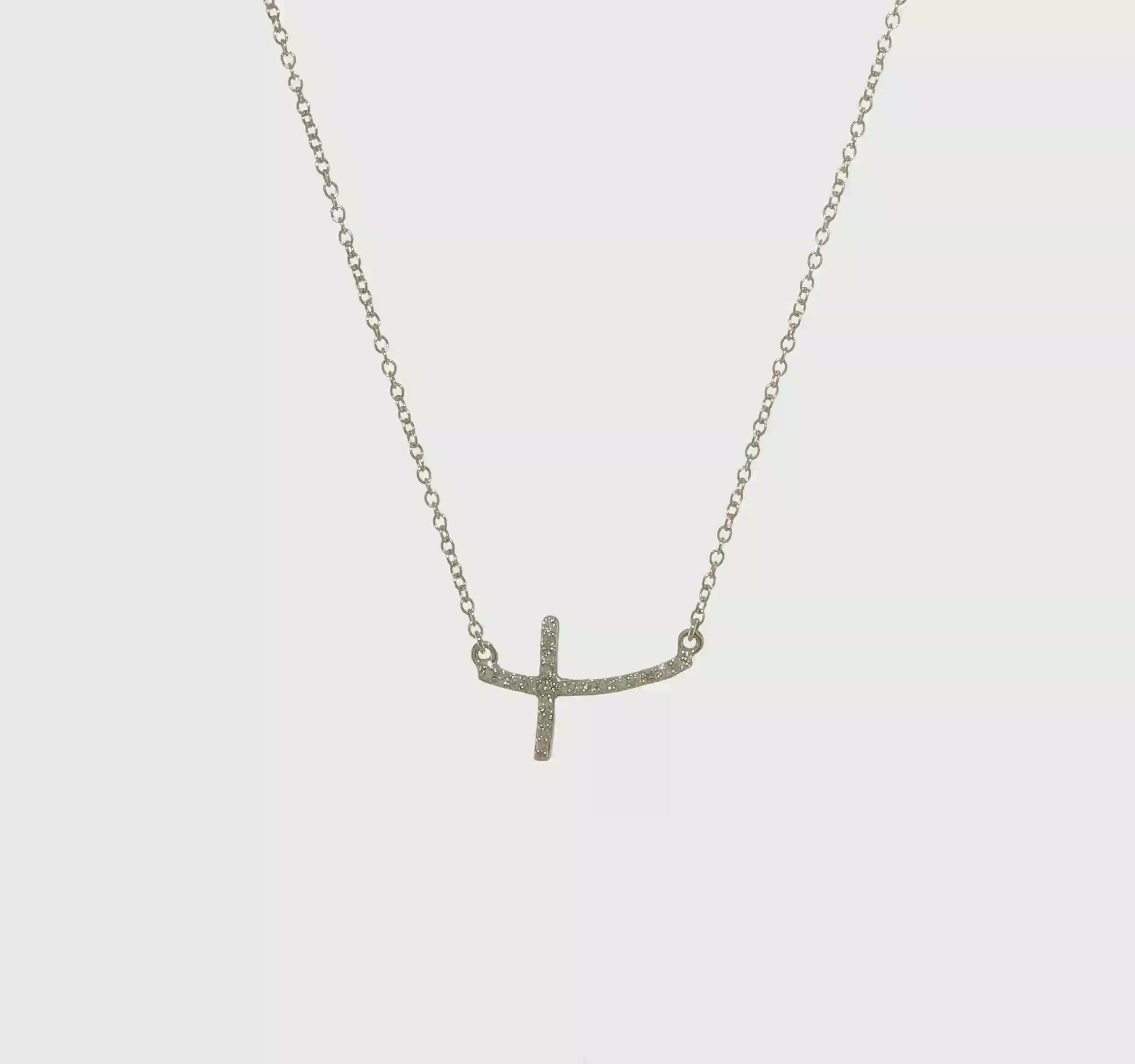 14kt White Gold Diamond Sideways Cross 18 in. Necklace
